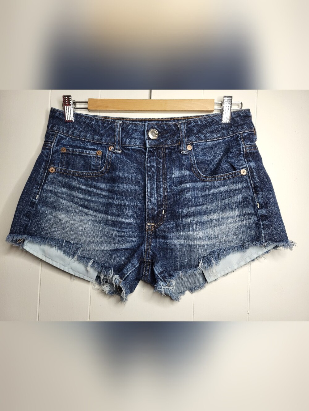 American Eagle Outfitters Distressed Dark Blue Jean Shorts